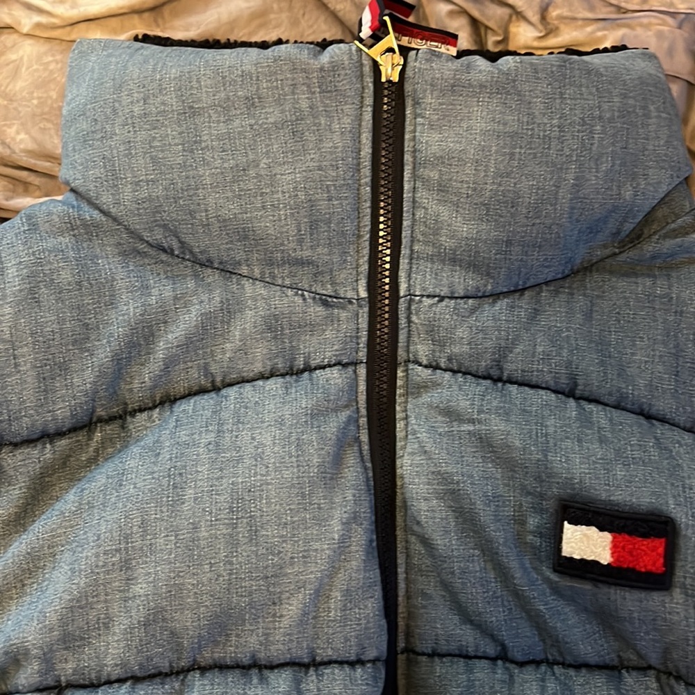 New Tommy Hilfiger Tommy Jeans Denim Sherpa Puffer Jacket - Picture 8 of 12